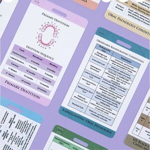 DENTAL HYGIENE study cards, reference cards with badge reel.